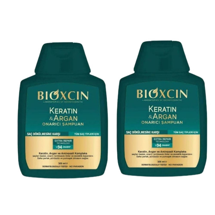 شامپو تقویت کننده و ترمیم کننده مو بیوکسین مدل کراتینه حاوی روغن آرگان حجم 300 میلی لیتر مجموعه 2 عددی